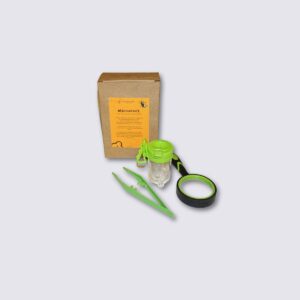 Sett med pinsett, forstørrelsesglass og beholder